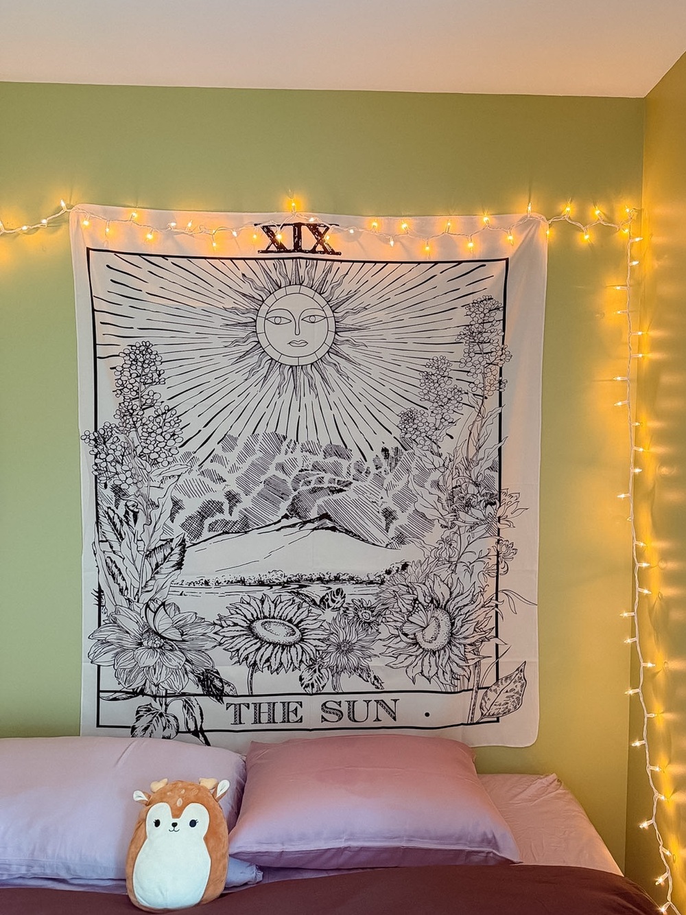 The Sun Tarot Card Tapestry Wall Hanging Black White 51x59 in